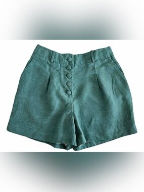 Sezane High-Waist Button-Front Green Women’s Shorts